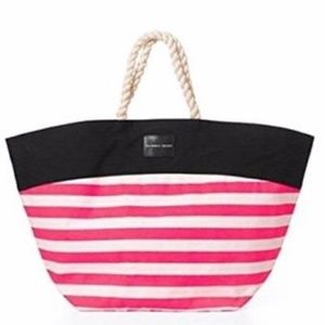 New Victoria's Secret Pink White Black Striped Large Canvas Tote Bag